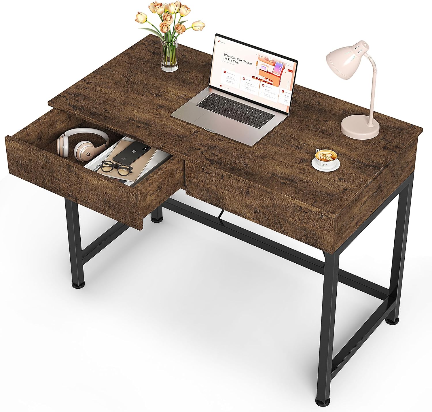 Home Office Trabalho - Escrivaninha Pequena Rústica Marrom de 40