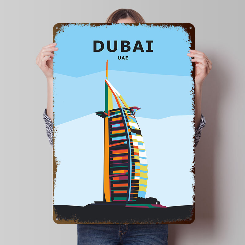 Home Office Dubai - Pôster de Metal Personalizado de Viagem