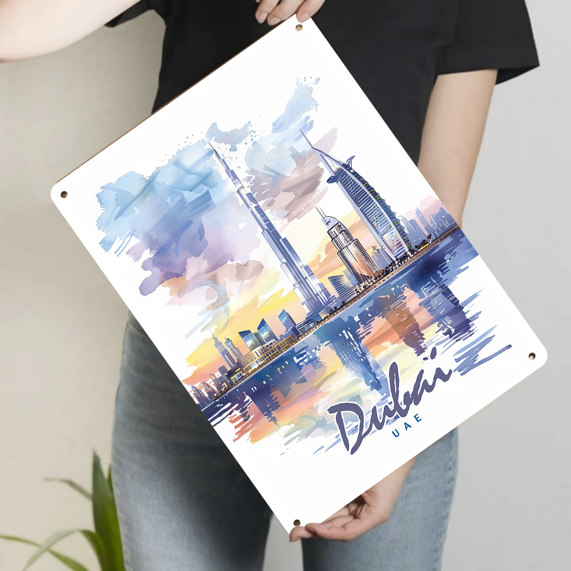 Dubai Skyline Aquarela Metal W - Home Office Dubai avaliação e preço