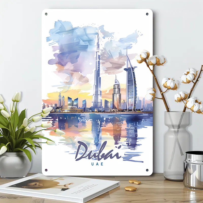 Dubai Skyline Aquarela Metal W - Home Office Dubai avaliação e preço